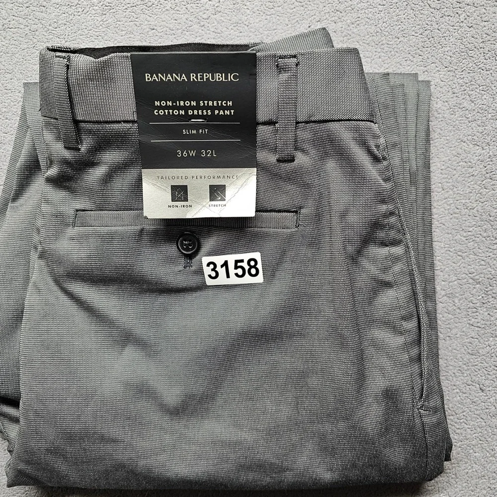 NWT Banana Republic Mens Slim Fit Gray Non-Iron Stretch Cotton Dress Pants 36x32